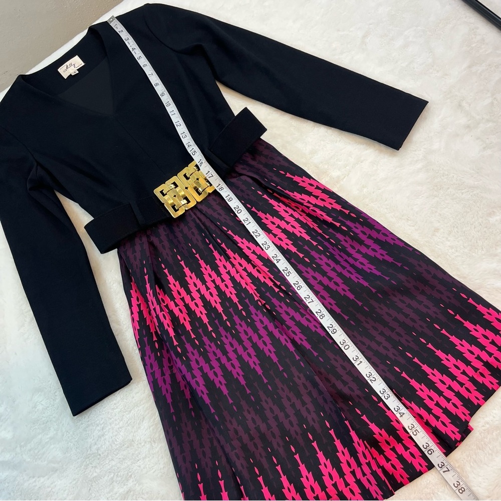 Milly Long Sleeve V Neck Belted Mini Dress Womens Sz 4 Black Pink Silk Blend - Picture 11 of 13